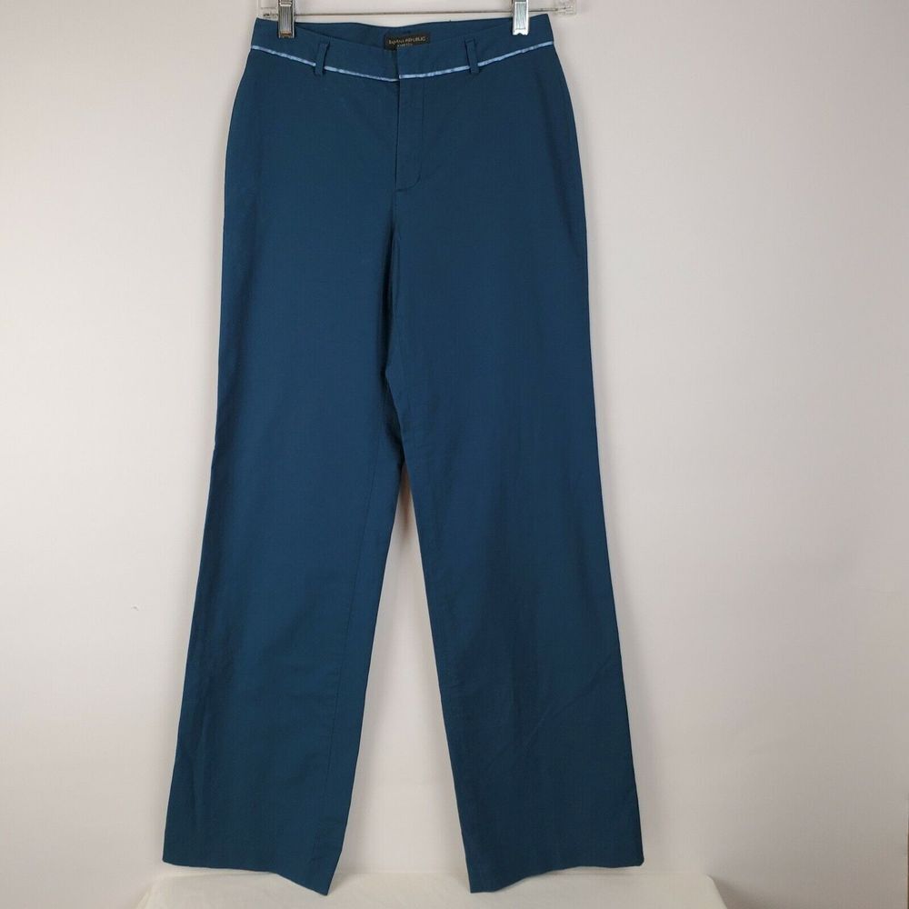 Banana Republic Womens Blue Stretch Work‎ Pants Size 0 Zip Front Straight Leg